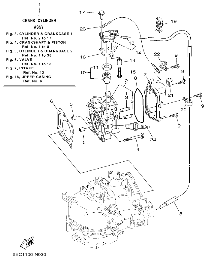 Yamaha F4BMH, F5AMH, F6CMH CYLINDER & CRANKCASE 1 parts diagram